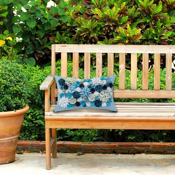 Edie@Home Floral Bouquet Dimensional Indoor & Outdoor Decorative Lumbar Pillow - Blue, 12x20
