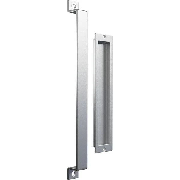16x22 Pull Handle & 12x22 Flush Pull for 1 3/8x22 Doors, Silver Metallic