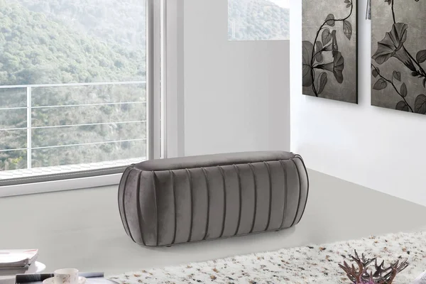 Meridian Furniture 139Grey Delilah Grey Velvet Ottoman & Bench