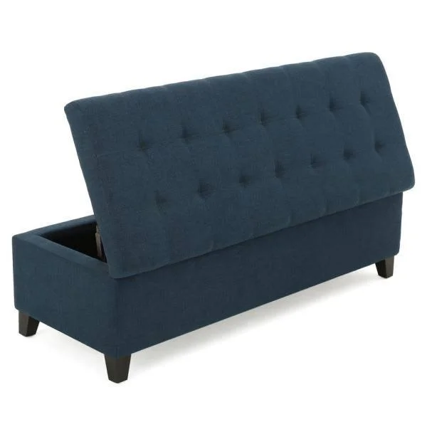 Noble House Mission Dark Blue Storage Fabric Ottoman Bench