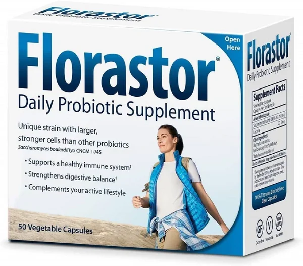 Florastor Daily Probiotic Supplement for Men & Women, 250 mg, 50 Capsules