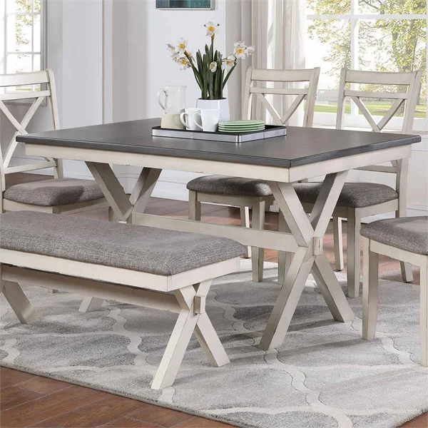 Furniture of America Egretta Transitional Wood Dining Table in Gray and White - IDF-3163WG-T