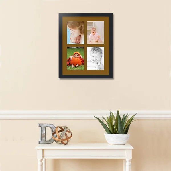 Collage Picture Frame, Satin Black Frame with 4 openings for 6x8 Photos with Brown Coronado Mat. D3926EB534, ArtToFrames