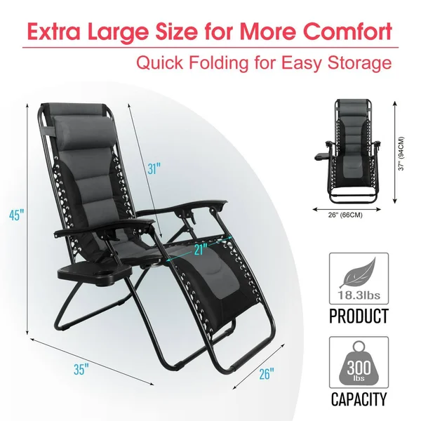Captiva Designs Set of 2 Padded Zero Gravity Chair, Grey - Gray