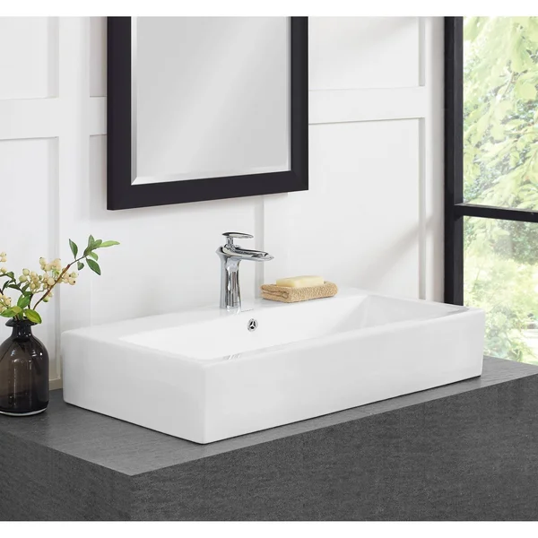 Swiss Madison Voltaire Wide Rectangle Vessel Sink in White