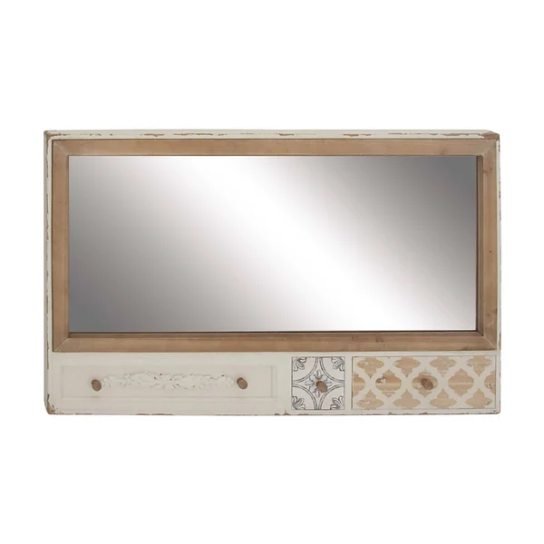 Rustic Wood Flourished Wall Mirror - Blue