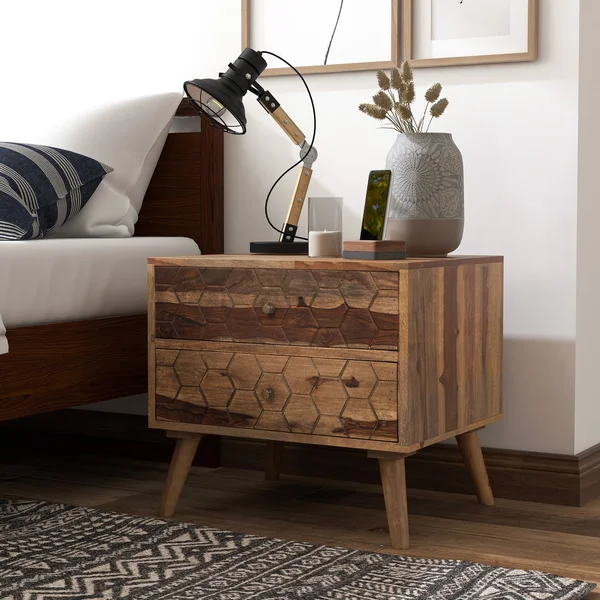 Furniture of America Oli Mid-Century Modern Solid Wood Nightstand - Brown