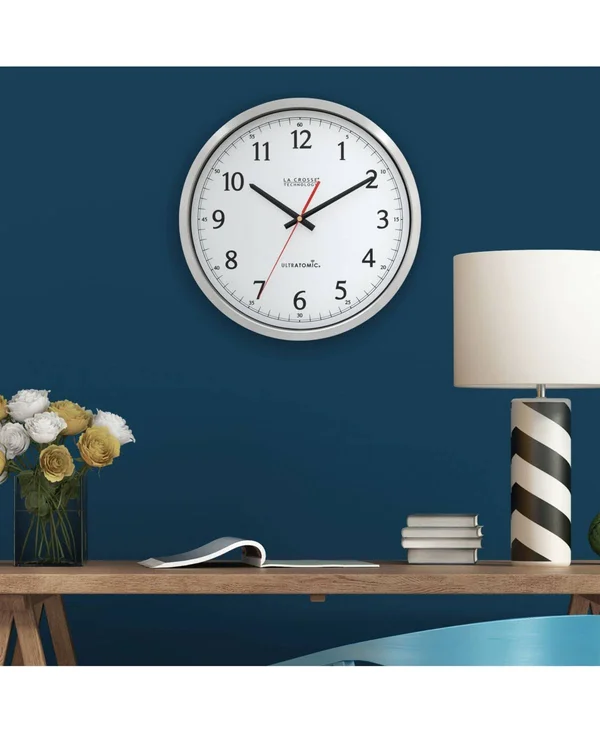 La Crosse Technology 404-1235UA-PL UltrAtomic 14 inch Stainless Steel Wall Clock, Plastic Lens, Silver