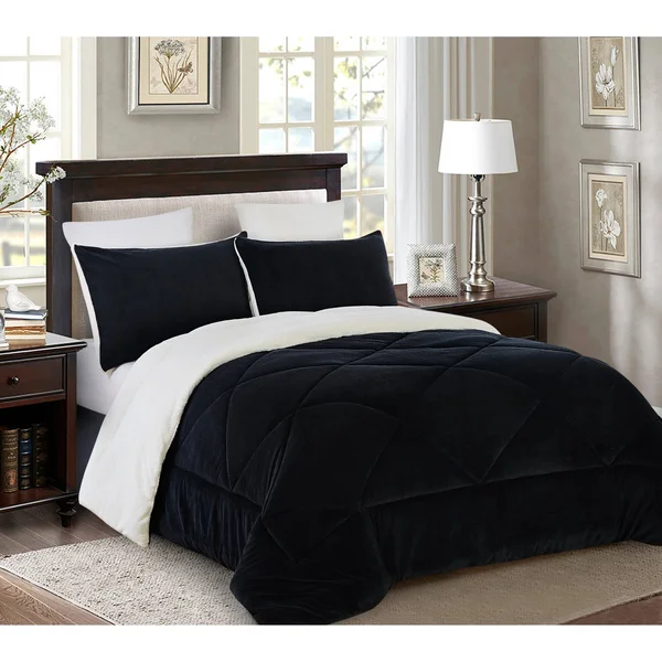 Lorient Home Reversible Fleece/Sherpa Down Alternative Comforter Set Twin Black