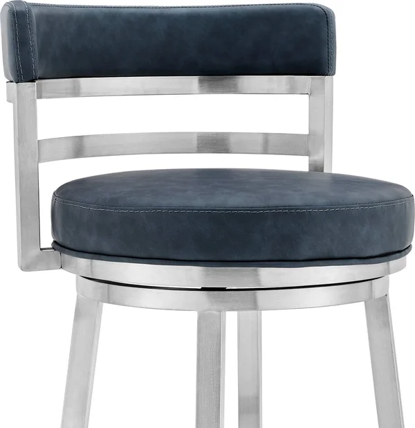 Armen Living LCMABABSBLU30 Madrid Contemporary 30x22 Counter Height Barstool in Brushed Stainless Steel Finish and Blue Faux Lea