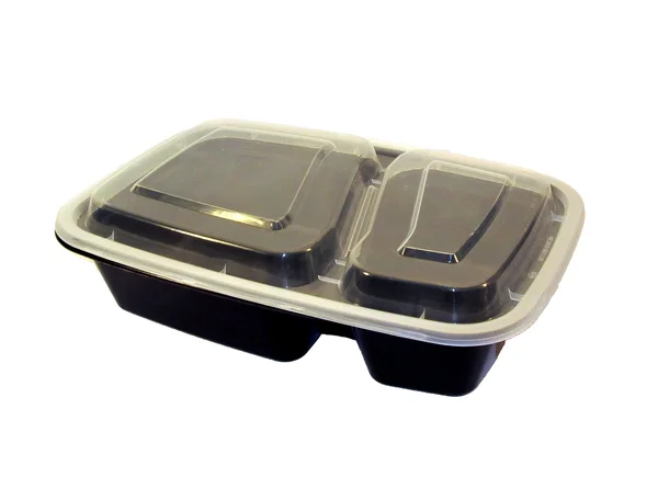 Choice 30 oz. Black 8 3/4x22 x 6x22 x 2 3/4x22 2-Compartment Rectangular Microwavable Heavy Weight Container with Lid - 150/Case