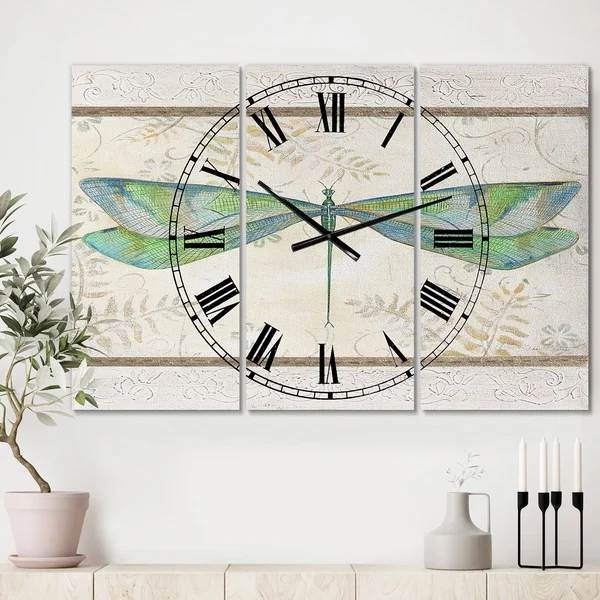 Designart &Summer Dragonfly 3& Oversized Cottage Wall Clock - Size: 28 inch x 36 inch, Blue