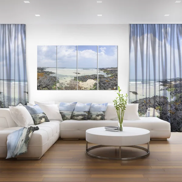 Design Art 'Panorama View of Woljeongri Beach' 4 Piece Photographic Print on Wrapped Canvas Set, Gray