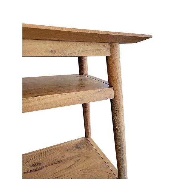 Solid Acacia Console Table with 2 Shelves - Natural