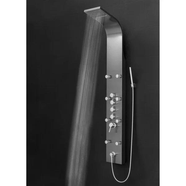 AKDY sp0057 65 in. 8-Jet Shower Panel System in Space Gray Brushed Stainless Steel - Black