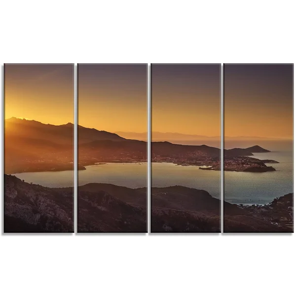 Design Art Portoferraio Bay Beach Aerial View - Extra Large Seashore Canvas Art - 60 in. Wide x 28 in. High - 5 Equal Panels