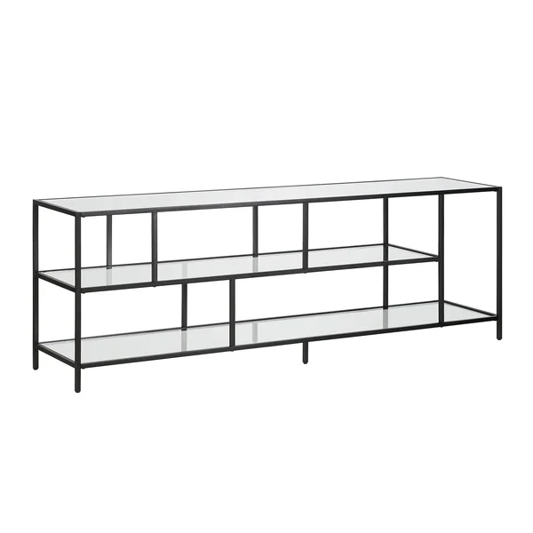 Hennu0026Hart 70x22 Blackened Glass Shelves TV Stand, Black Bronze