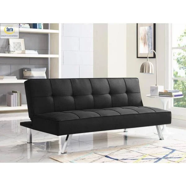 Serta Calgiri 66.1 in. Black Fabric 3-Seater Armless Convertible Tuxedo Sofa