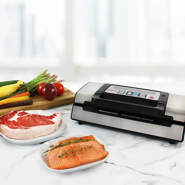 Nesco VS-12 Deluxe Vacuum Sealer with Bag Starter Kit and Viewing Lid - Silver