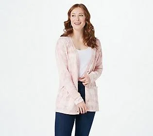 Isaac Mizrahi Live! Soho Marble Printed Buttonfront Cardigan, Size 2X, Pink