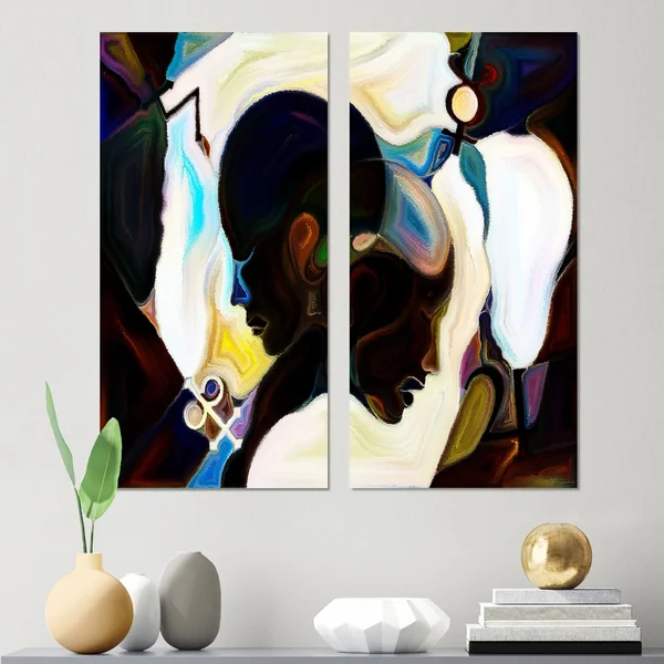 Designart &Union of Male and Female Faces I& Modern Canvas Wall Art Print 2 Piece Set - 16x22 W x 32x22 H x 1x22 D x 2 Pieces