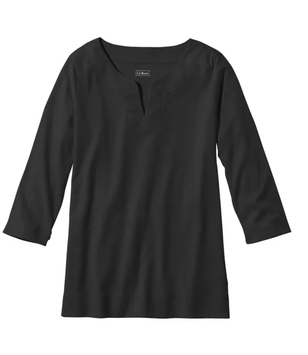 Women's Pima Cotton Tunic, Three-Quarter-Sleeve Splitneck Black Medium, L.L.Bean