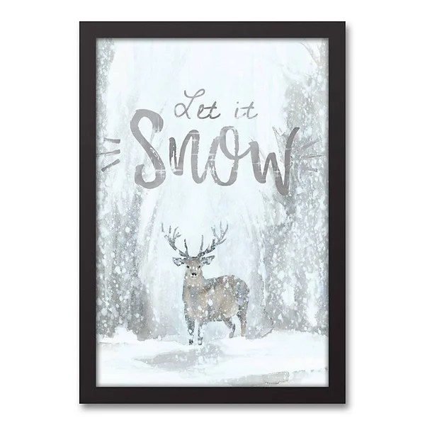 The Holiday Aisle 'Let It Snow Forrest' Framed Acrylic Painting Print on Canvas, White