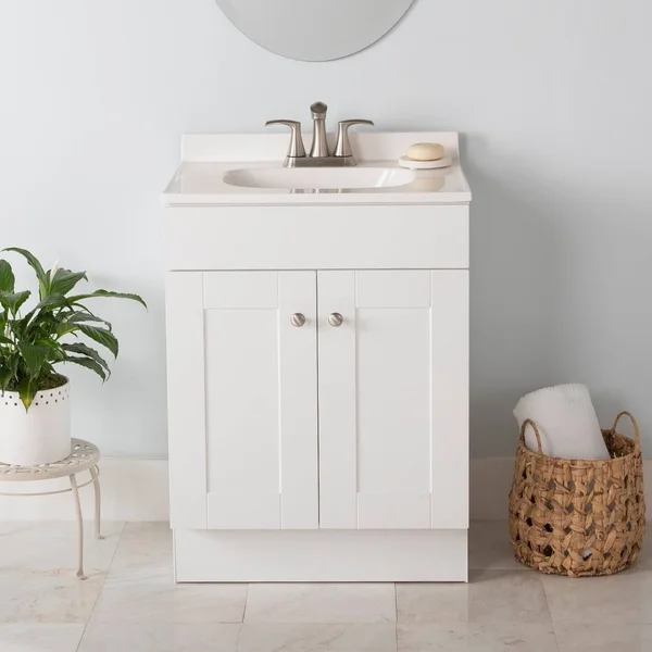 Project Source 24-in White Single Sink Bathroom Vanity with White Cultured Marble Top - R38 VBCU2418