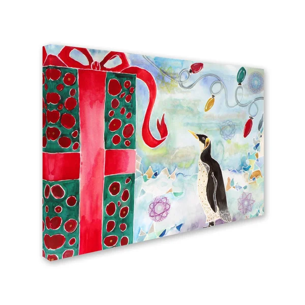 (14x19) - Trademark Fine Art 'Merry Christmas Penguin' Canvas Art by Lauren Moss