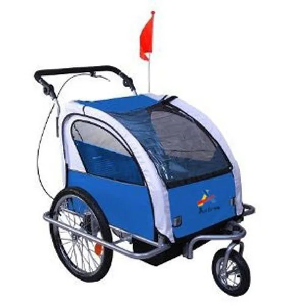 Aosom Elite II 3 in 1 Double Child Baby Bike Trailer and Stroller - Blue