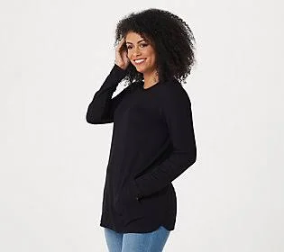 Susan Graver Weekend Regular Cozy Jersey Knit Tunic w/ Pocket, Size Medium, Black
