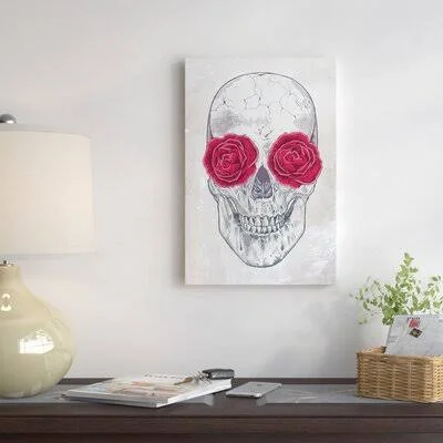 &Skull and Roses& by Rachel Caldwell Graphic Art Print on Canvas East Urban Home Size: 26x22 H x 18x22 W x 0.75x22 D