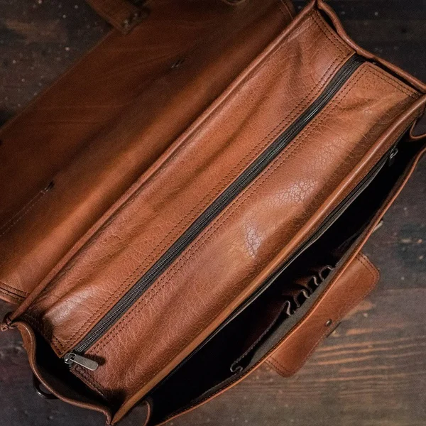 Roosevelt Buffalo Leather Briefcase Bag, Amber