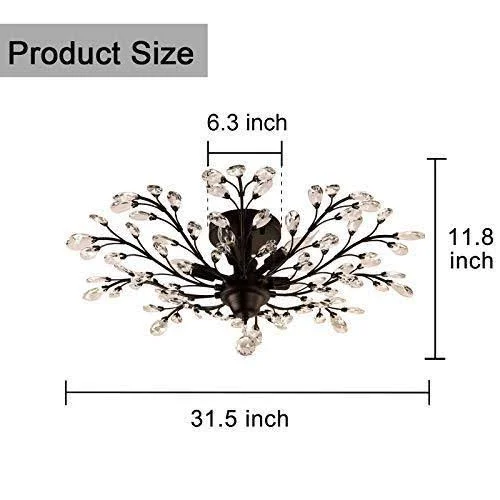SEOL-Light Vintage Large Crystal Branches Chandeliers Black Ceiling Light Flush