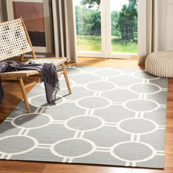 Safavieh 9& x 12& Dhurries DHU636B Grey, Ivory Rug