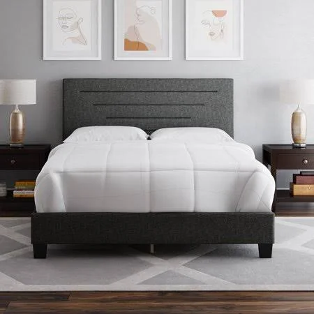 Premier Langston Upholstered Linen Platform Bed Frame, Queen, Black