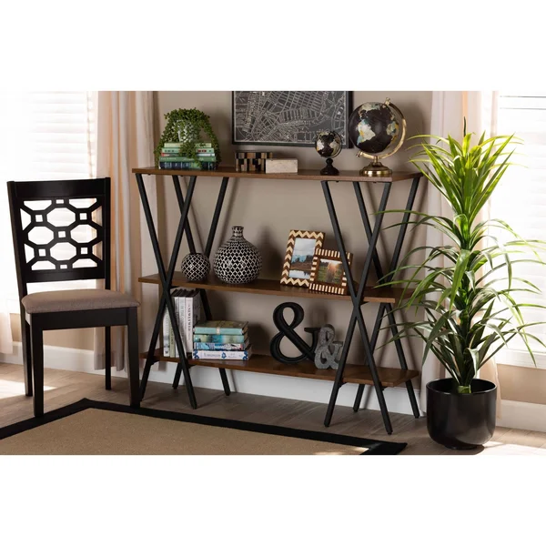 Baxton Studio Norton Rustic and Industrial Walnut Brown Finished Wood and Black Finished Metal Console Table