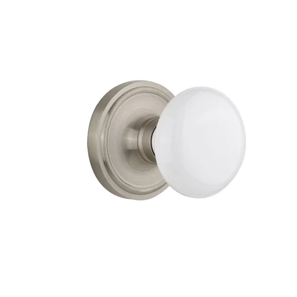 Nostalgic Warehouse Classic Rosette with White Porcelain Door Knob, Double Dummy, Satin Nickel