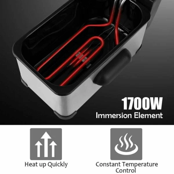 3.2 Quart Electric Stainless Steel Deep Fryer with Timer - Black/Silver