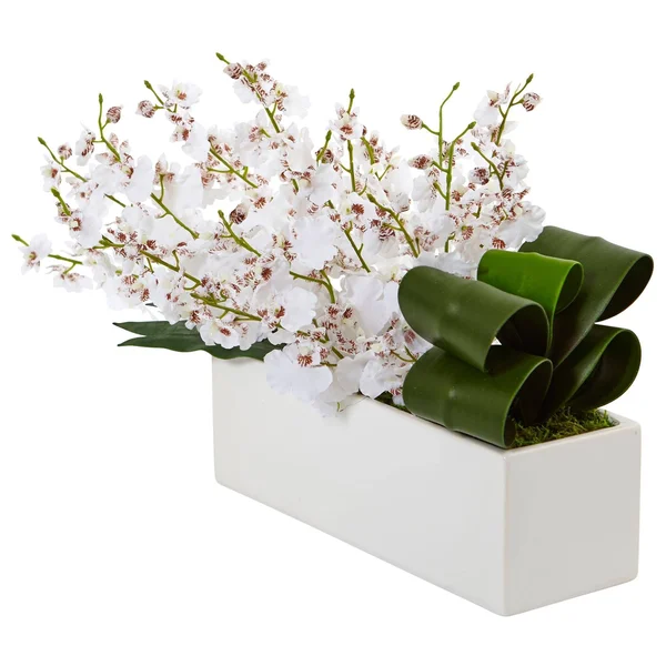 Nearly Natural Dancing Lady Orchid in Rectangular Ceramic Yellow