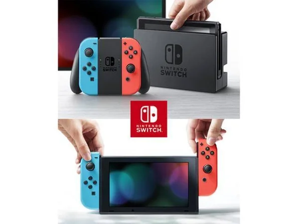 Nintendo Switch with Neon Blue/Red JoyCons Bundle Includes Extra Warranty, Black