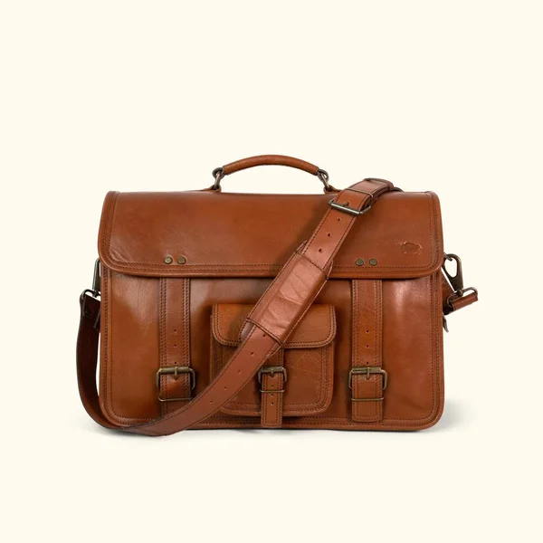 Roosevelt Buffalo Leather Briefcase Bag, Amber