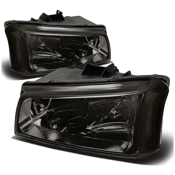 for 2003 to 2006 Chevy Silverado, Avalanche 1st Gen Headlight Smoked Housing Clear Corner Headlmap 04 05 Left+Right