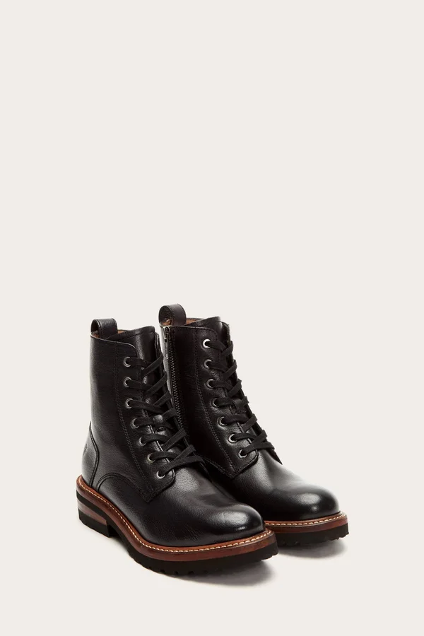 Frye Ella Moto Lace (Black) Women's Boots