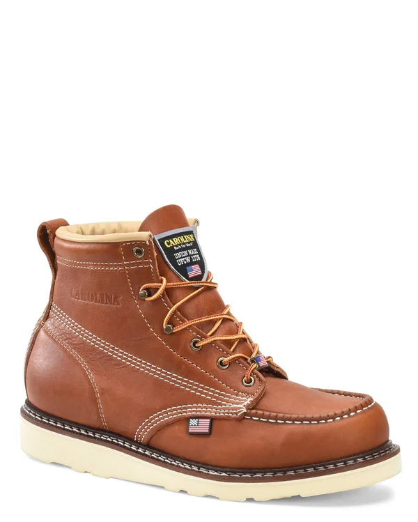 Carolina Men's 6x22 Domestic Steel Moc Toe Wedge Work Boot Size 9.5-D Tobacco