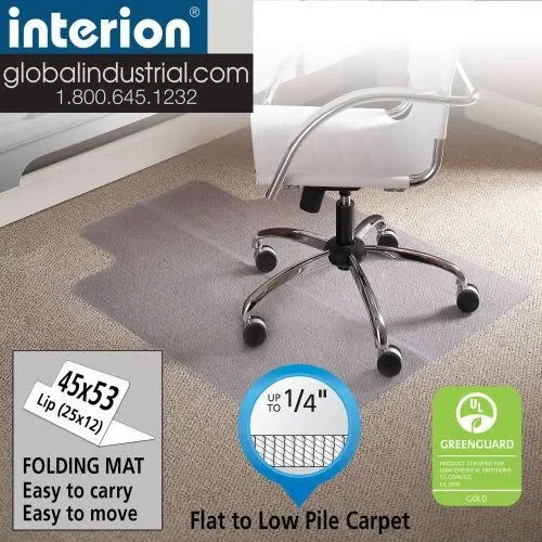 Aleco 120227 Office Chair Mat for Carpet - 45x22W x 53x22L with 25x22 x 12x22 Lip - Straight Edge