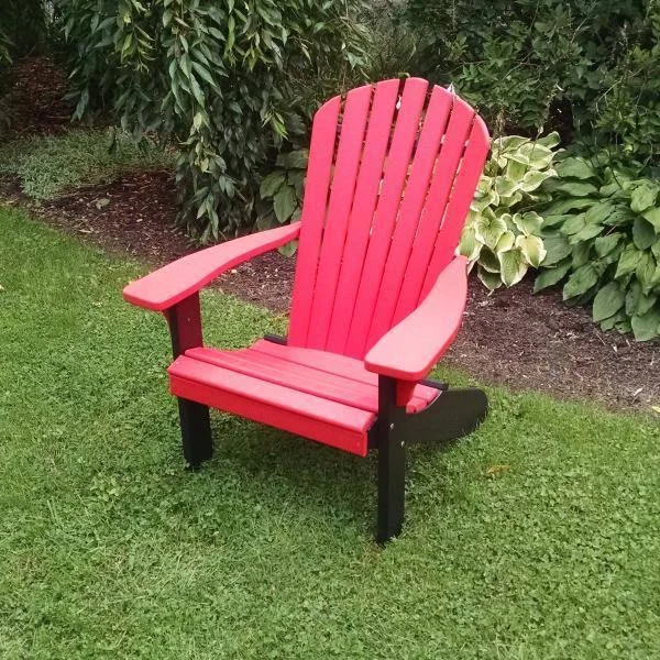 Poly Fanback Adirondack Chair with Black Frame, Size: 5.5, Red