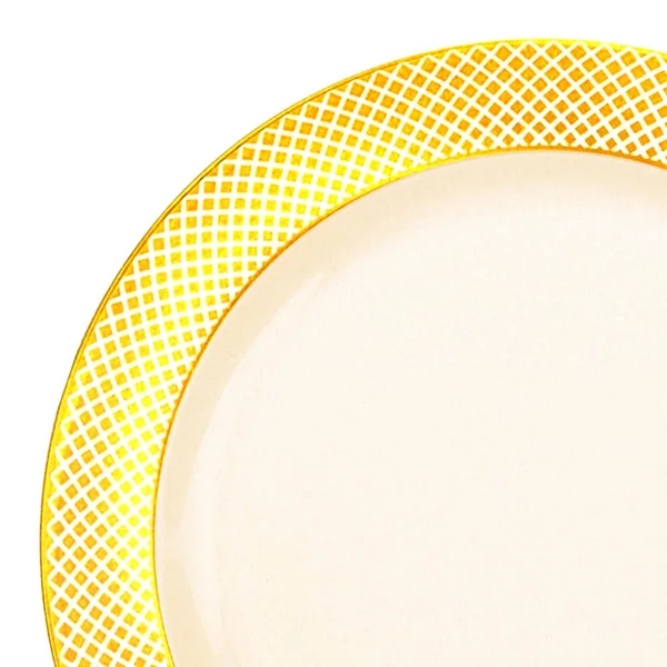 Crystal 7.5x22 Ivory with Gold Diamond Rim Disposable Plastic Salad Plates - Posh Party Supplies