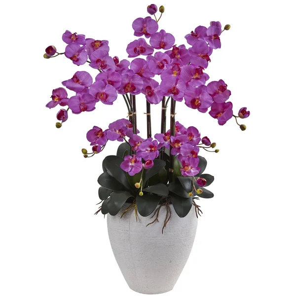 Nearly Natural Phalaenopsis Orchid with White Planter - Yellow