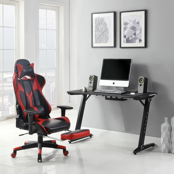 Lorell Foldable Footrest High-Back Gaming Chair - Red/Black
